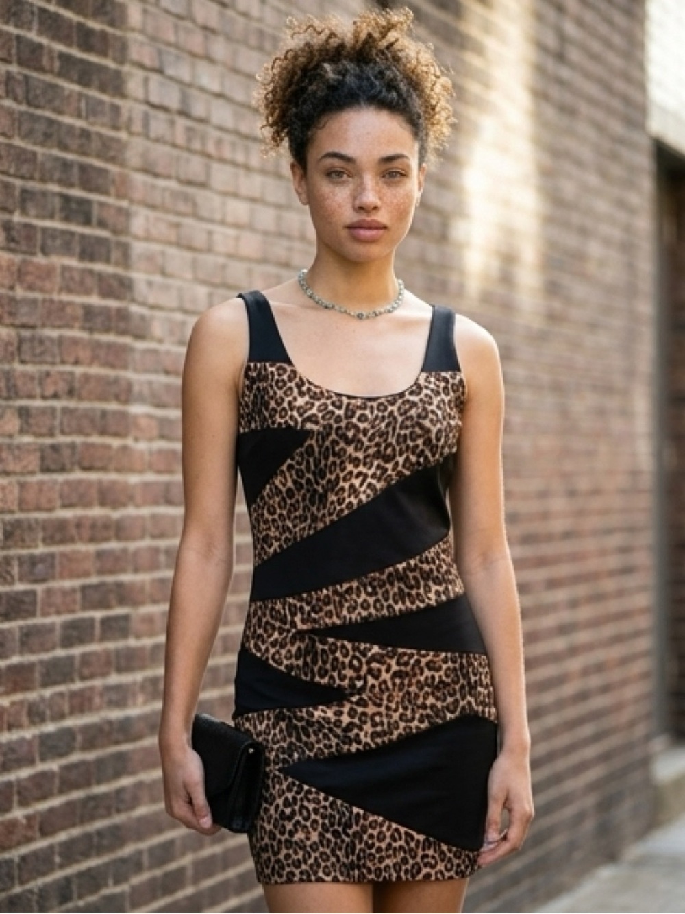 ❤️Price Drop❤️Brown and Tan Bodycon Mini Dress Scoop Neck Night Out